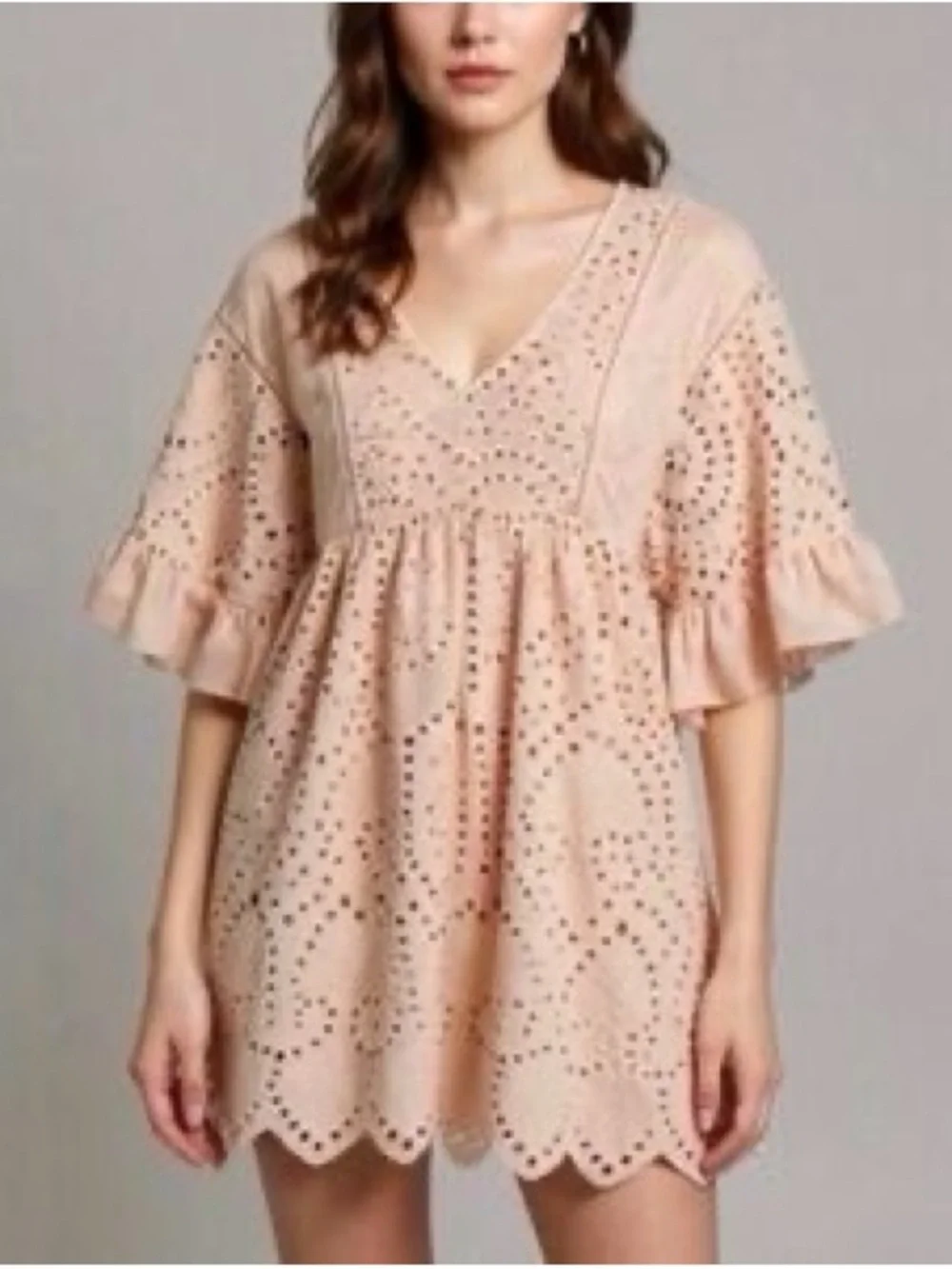 New Anthropologie Akemi+Kin Eyelet Blush Pink Swing Babydoll Style Dress Sz 4 - Picture 2 of 8